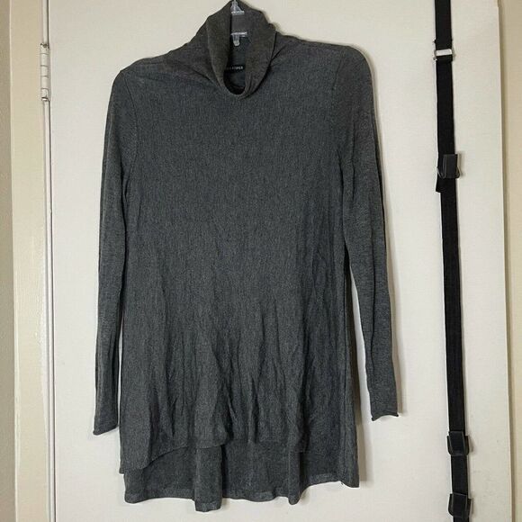 EILEEN FISHER Lyocell turtleneck gray long sleeve knit top size XS - Picture 2 of 5